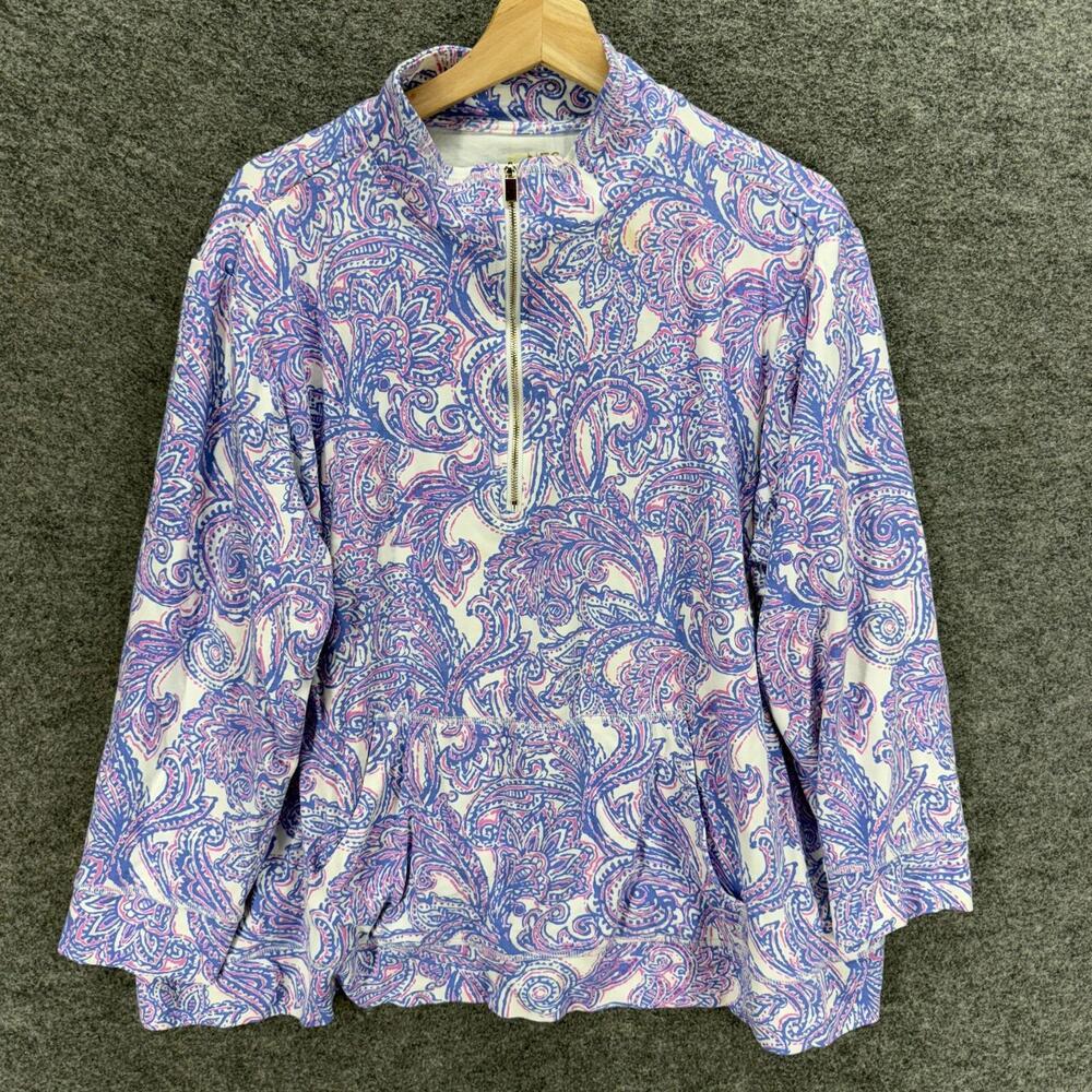 Jones New York Jacket Women 2X Plus Purple Paisley Zipper Long Sleeve Pockets